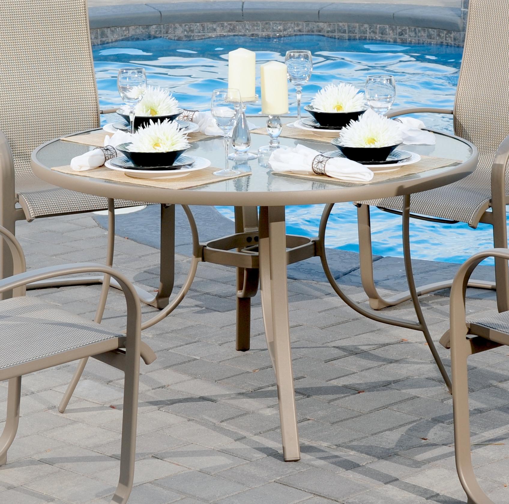 Apricity Outdoor Monterey 3 48" Round Glass Top Dining Table with Extruded Aluminum Frame | Find ...